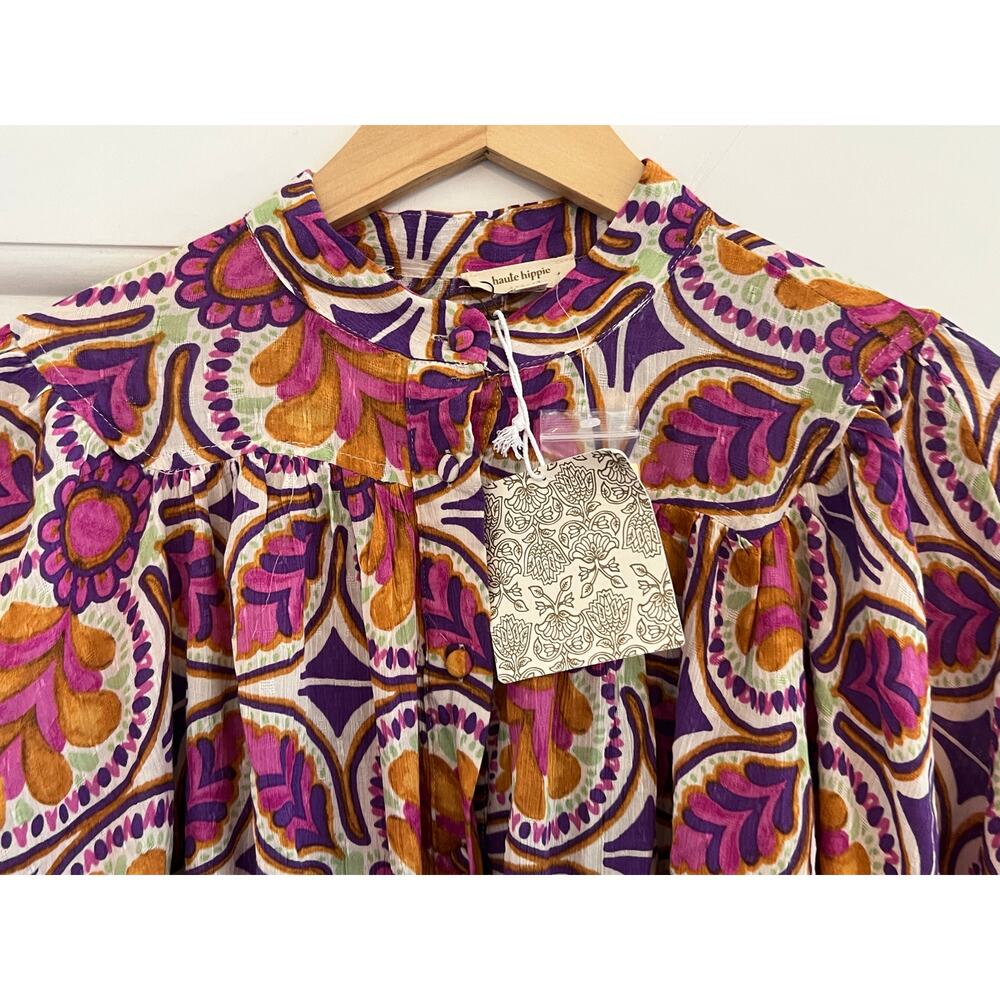 NWT Haute Hippie 2 pc Set Blouse Pants Womens Medium Floral Abstract Y2K Boho - Picture 11 of 15